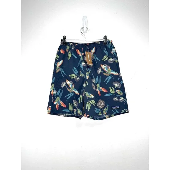 Patagonia Baggies Longs Shorts Men XS Blue Floral Bird Print Recycled Nylon 7" - Picture 13 of 13